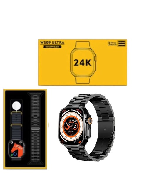 WS09 Ultra  Smart Watch with NFC Always on Display Wireless Charging for Men's and Women's Black Edition With 3 Straps