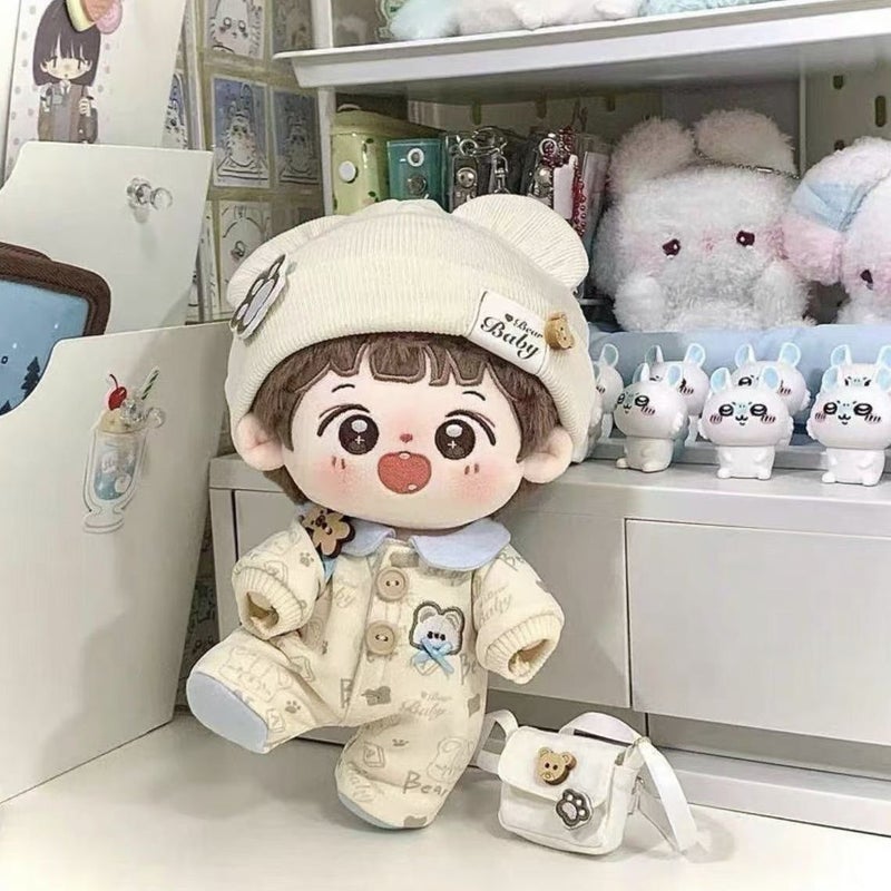 20cm Doll Pajama Romper Outfit, Bear Cookie Hat and Clothes for Cotton Doll - Image 3