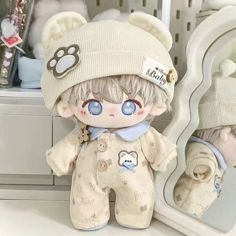 20cm Doll Pajama Romper Outfit, Bear Cookie Hat and Clothes for Cotton Doll - Image 1