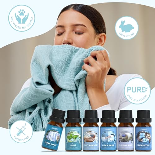 SALUBRITO Clean Fragrance Oils Set, Premium Essential Oils Set for Diffuser, Candle, Soap Making, Fresh Cotton, Clean Home, Fresh Linen, Soft Powder, Blossom Soap, Mint, Strong Scented Oils - Image 2