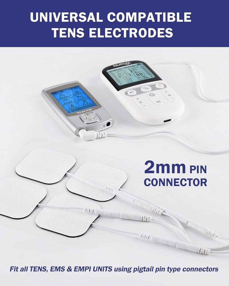 Nursal TENS Unit Replacement Pads - 20 Pack Reusable Self-Adhesive Electrodes (2x2” & 2x4”) - Latex Free - Image 2