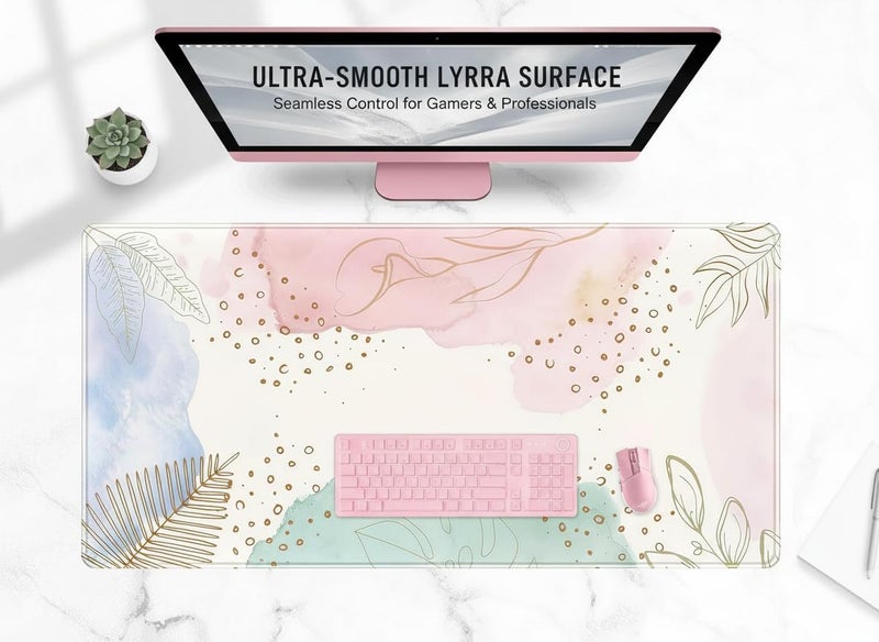 KASTWAVE Boho Pastel Mouse Pad, XXL Extended Desk Mat, Non-Slip Rubber Base, Keyboard and Wireless Mouse Protector for Gaming and Office Use, Abstract Painting Design (Soft Colors, 80x40 cm) - Image 3