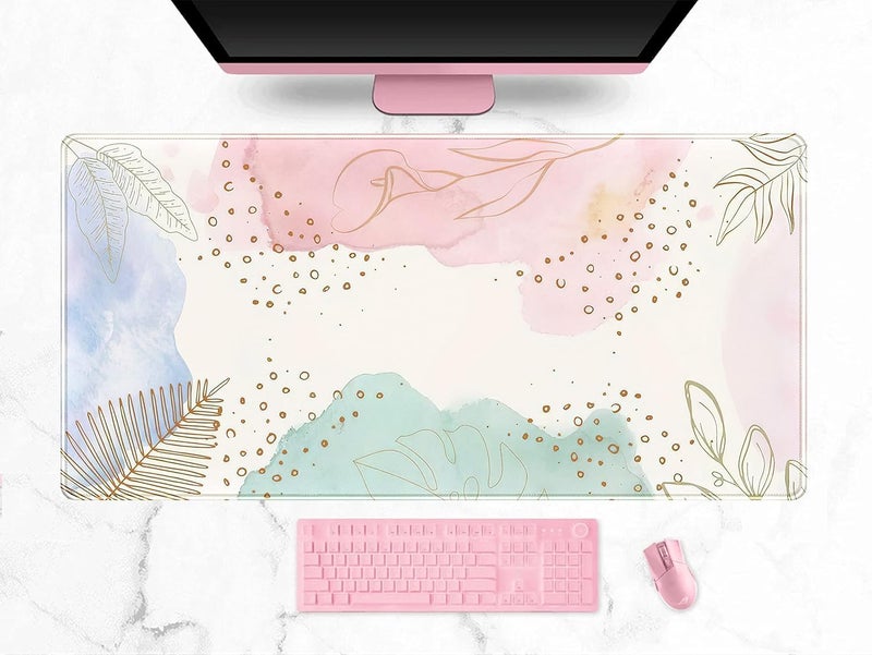 KASTWAVE Boho Pastel Mouse Pad, XXL Extended Desk Mat, Non-Slip Rubber Base, Keyboard and Wireless Mouse Protector for Gaming and Office Use, Abstract Painting Design (Soft Colors, 80x40 cm) - Image 1