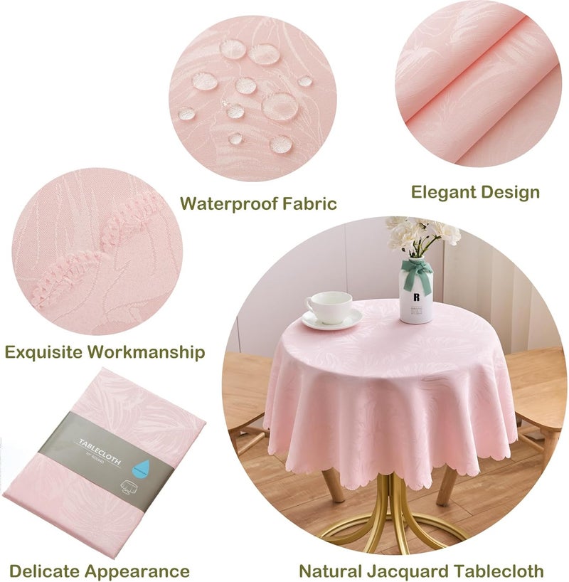 EFFICINATURE Round Valentines Tablecloth Pink Jacquard Small 40 Inch Table Cloths Up to 26 Dia Tables Waterproof Washable Soft Fabric Table Cover Kitchen Dinner Decor Talking Table Coffee Bar - Image 4