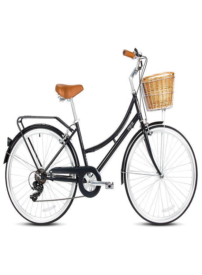Spartan دراجة المدينة بلاتينوم | حجم العجلة 26 بوصة | ناقل سرعة 7 سرعات | لون أسود مع سلة - Image 1