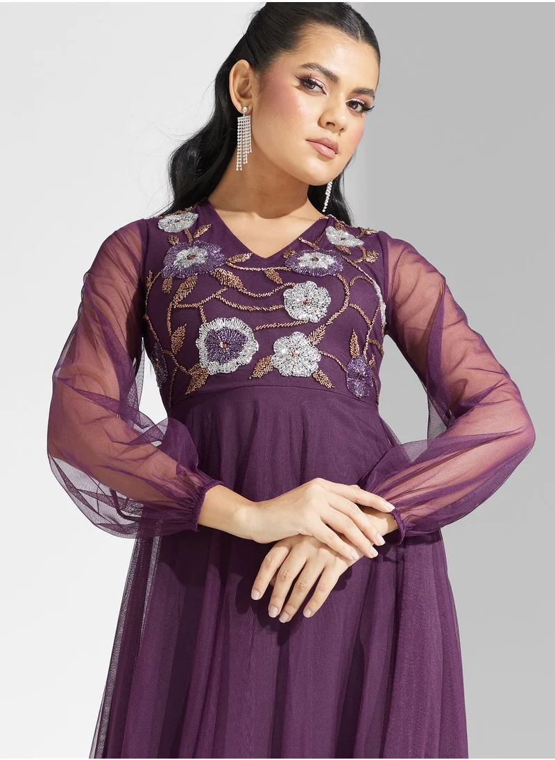 Frock and Frill Embellished V-Neck Dress