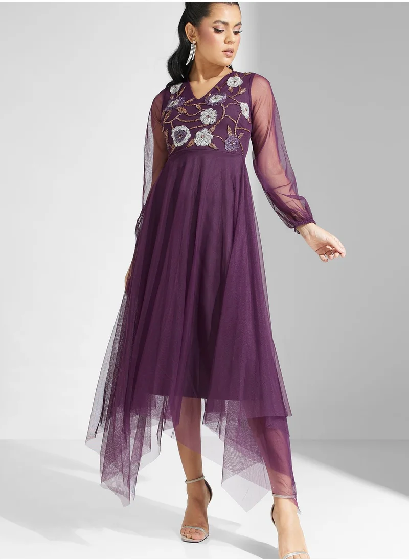 Frock and Frill Embellished V-Neck Dress