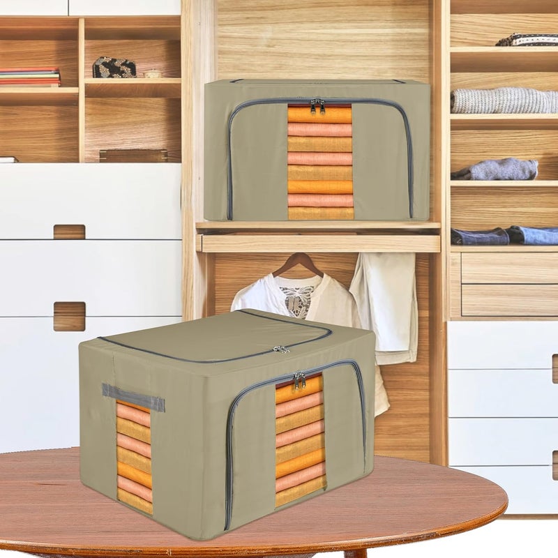 Kuber Industries Kuber Industries Clothes Storage Box 66 LTR Underbed Storage Bag Foldable Parachute Steel Frame Wardrobe Organizer Waterproof Storage Box for SareeShirts Blankets Brown - Image 2