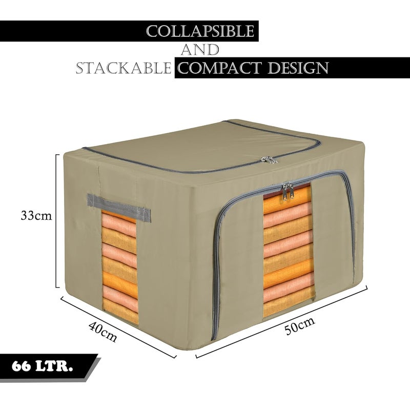 Kuber Industries Kuber Industries Clothes Storage Box 66 LTR Underbed Storage Bag Foldable Parachute Steel Frame Wardrobe Organizer Waterproof Storage Box for SareeShirts Blankets Brown - Image 3