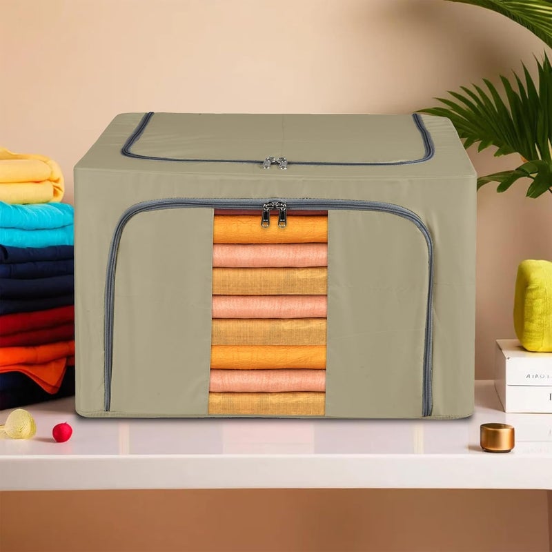 Kuber Industries Kuber Industries Clothes Storage Box 66 LTR Underbed Storage Bag Foldable Parachute Steel Frame Wardrobe Organizer Waterproof Storage Box for SareeShirts Blankets Brown - Image 1