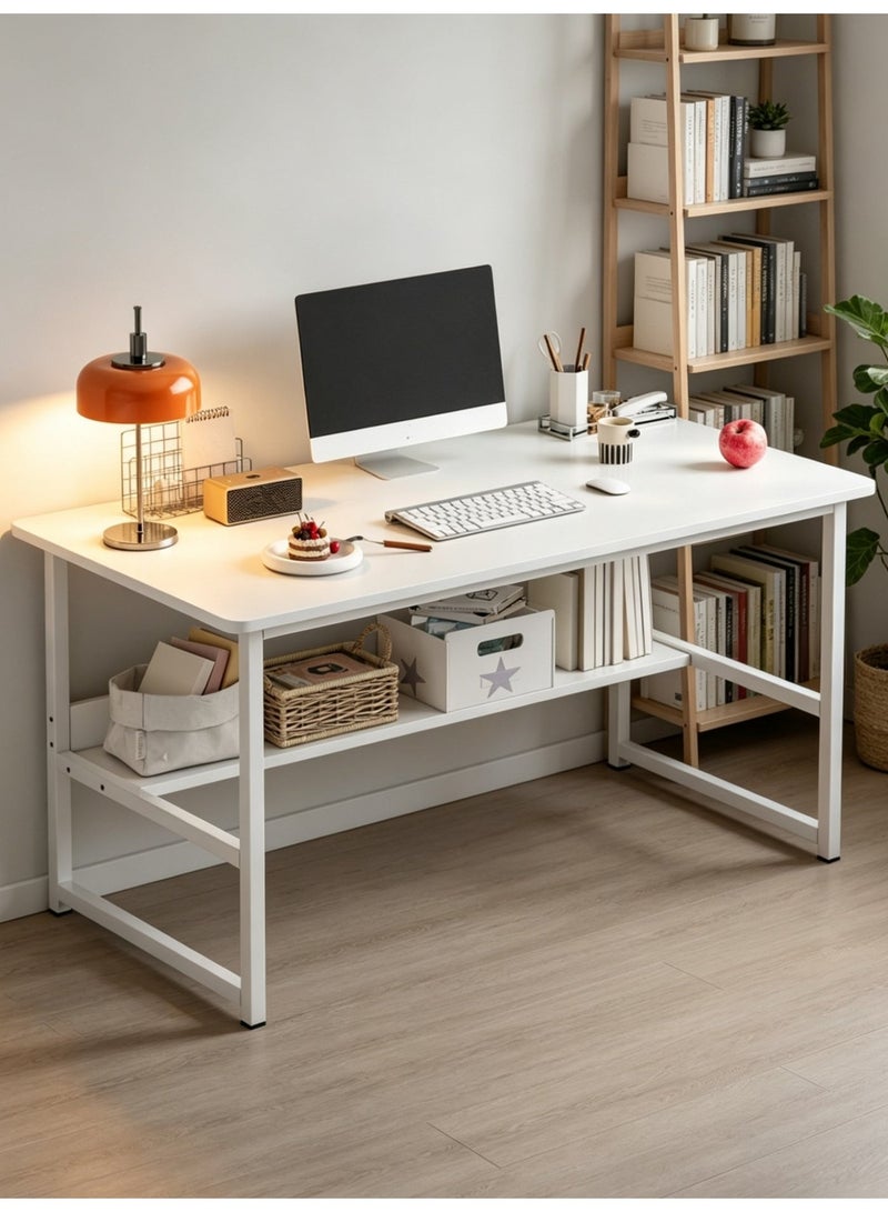 SHEIDLIN Computer Desk with Lower Storage Shelf, Sturdy Metal Frame, Waterproof Scratch Resistant Tabletop for Home Office Study Bedroom, 120×55×73cm - Image 1