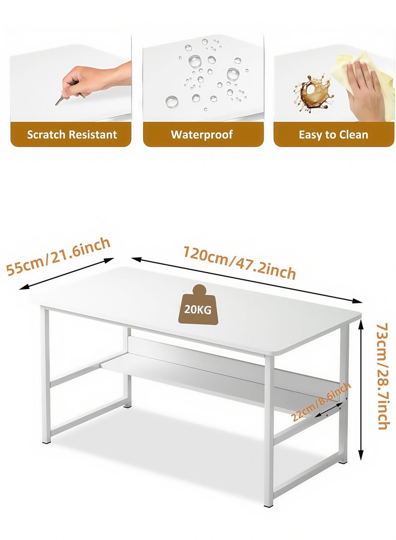 SHEIDLIN Computer Desk with Lower Storage Shelf, Sturdy Metal Frame, Waterproof Scratch Resistant Tabletop for Home Office Study Bedroom, 120×55×73cm - Image 2