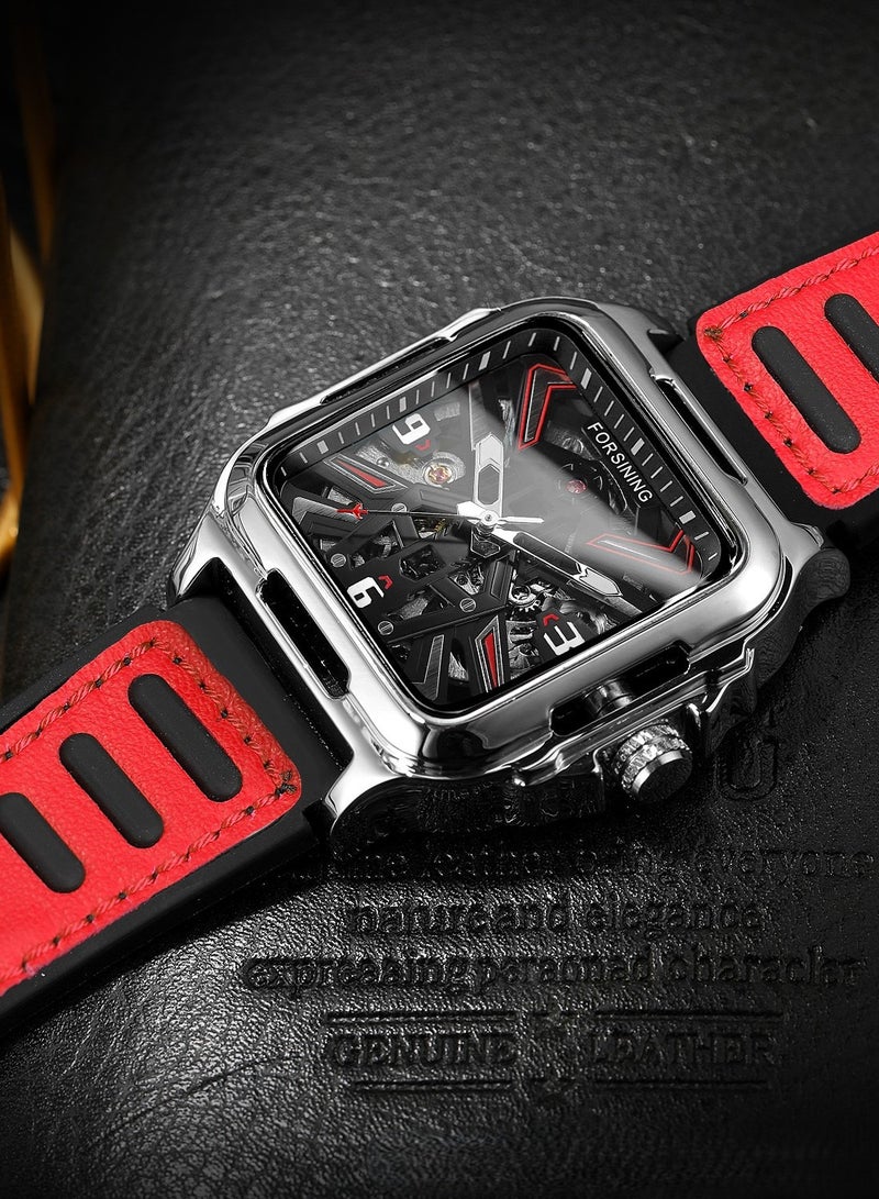 FORSINING Men's Waterproof Skeleton Stylish Watch Automatic Steampunk Self Winding Luminous Square Wrist Watch - Image 5