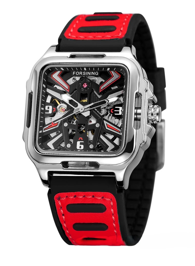 FORSINING Men's Waterproof Skeleton Stylish Watch Automatic Steampunk Self Winding Luminous Square Wrist Watch - Image 1