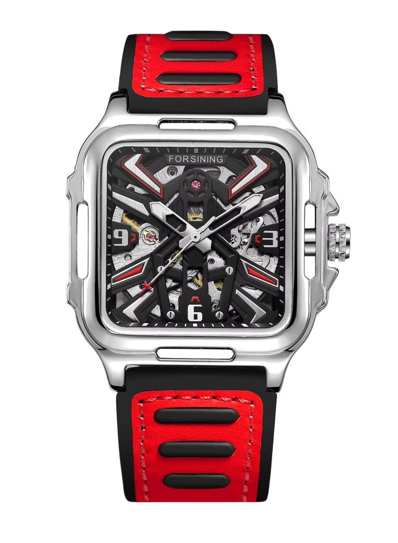 FORSINING Men's Waterproof Skeleton Stylish Watch Automatic Steampunk Self Winding Luminous Square Wrist Watch - Image 2