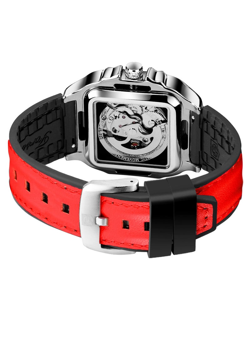 FORSINING Men's Waterproof Skeleton Stylish Watch Automatic Steampunk Self Winding Luminous Square Wrist Watch - Image 3