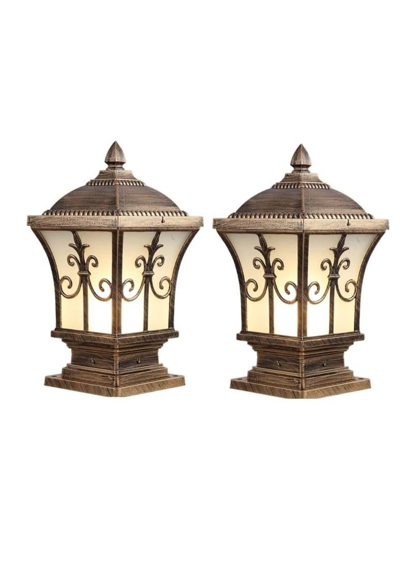 Areezo Areezo Antique Outdoor Gate Light with Glass Panels 38cm Height Weatherproof Decorative Lantern Gold Anitque Bulb Included Pack of 2  - Image 1