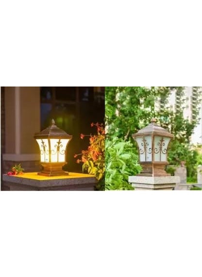 Areezo Areezo Antique Outdoor Gate Light with Glass Panels 38cm Height Weatherproof Decorative Lantern Gold Anitque Bulb Included Pack of 2  - Image 5