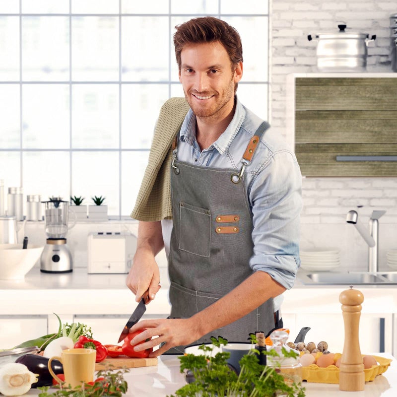 ZOMAO Chef Apron  Apron for Men Women with Adjustable Straps Cotton Canvas Cross Back Adjustable Apron with Pockets for Women and Men(Grey) - Image 3