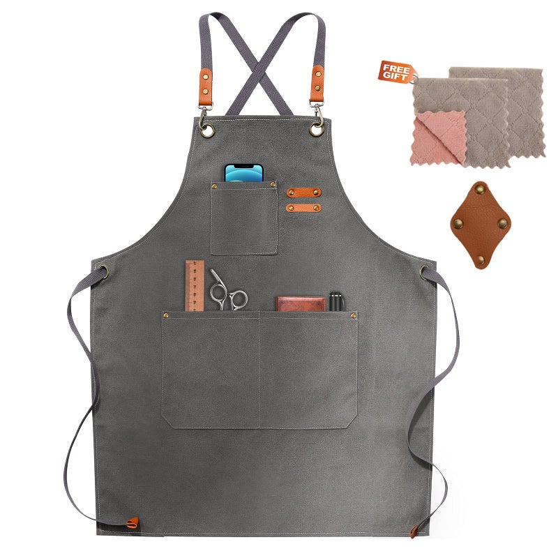 ZOMAO Chef Apron  Apron for Men Women with Adjustable Straps Cotton Canvas Cross Back Adjustable Apron with Pockets for Women and Men(Grey) - Image 2