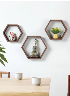Kutis 3-Piece Wall-Mounted Wooden Shelving Display Rack/Wooden Storage Rack Brown  - Image 1