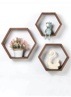 Kutis 3-Piece Wall-Mounted Wooden Shelving Display Rack/Wooden Storage Rack Brown  - Image 2