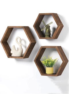 Kutis 3-Piece Wall-Mounted Wooden Shelving Display Rack/Wooden Storage Rack Brown  - Image 3