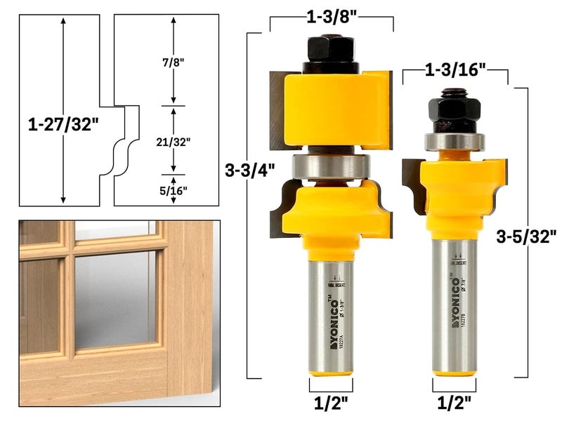 Yonico Router Bits Window Sash Set 2 Bit Ogee 1/2-Inch Shank 18227 - Image 2