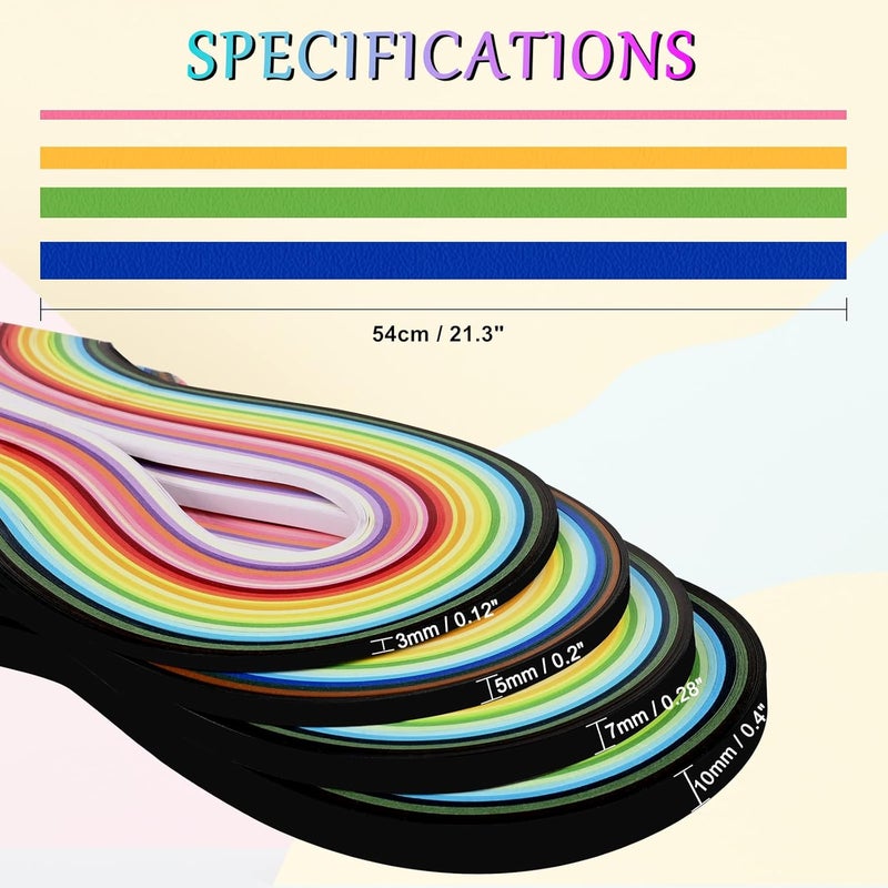 YURROAD 36 Colors Quilling Paper Strips Kit 720 Strips, Length 54cm Width 3mm 5mm 7mm 10mm(4 Packs) - Image 5