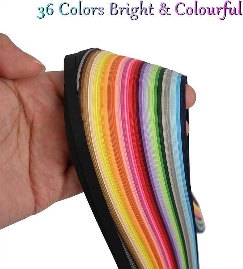 YURROAD 36 Colors Quilling Paper Strips Kit 720 Strips, Length 54cm Width 3mm 5mm 7mm 10mm(4 Packs) - Image 3