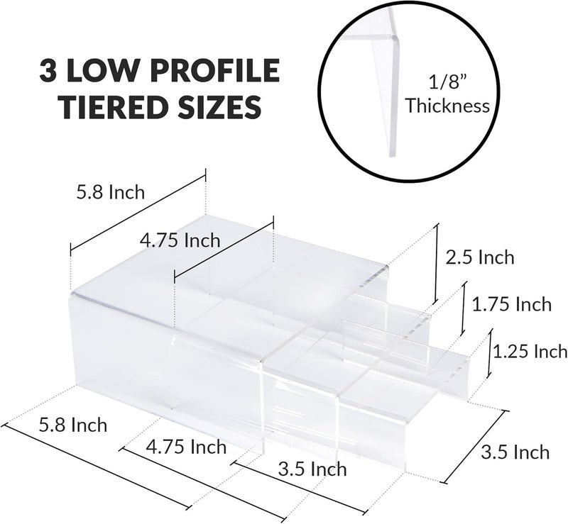 TPGP SimbaLux Acrylic Display Risers Clear Stand Set of 3 Medium Low Profile Tiered for Showcasing Food, Cupcake, Dessert, Candy, Jewelry, Figurines, Photos, Retail & Home Decoration - Image 4