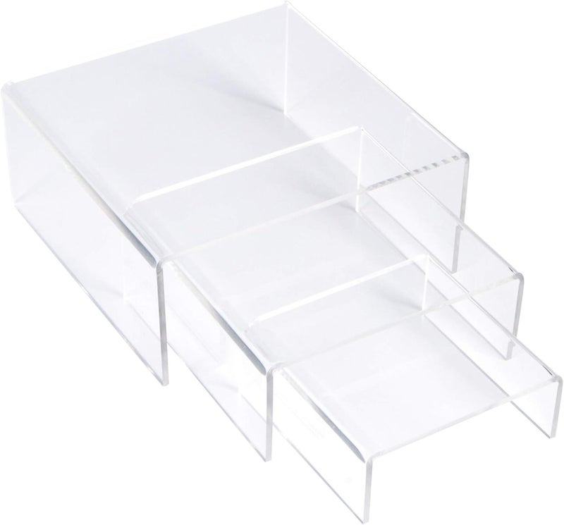 TPGP SimbaLux Acrylic Display Risers Clear Stand Set of 3 Medium Low Profile Tiered for Showcasing Food, Cupcake, Dessert, Candy, Jewelry, Figurines, Photos, Retail & Home Decoration - Image 1