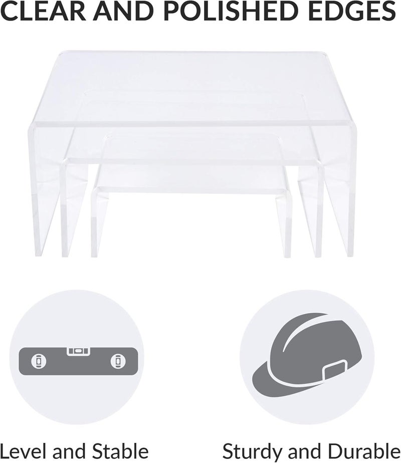 TPGP SimbaLux Acrylic Display Risers Clear Stand Set of 3 Medium Low Profile Tiered for Showcasing Food, Cupcake, Dessert, Candy, Jewelry, Figurines, Photos, Retail & Home Decoration - Image 5