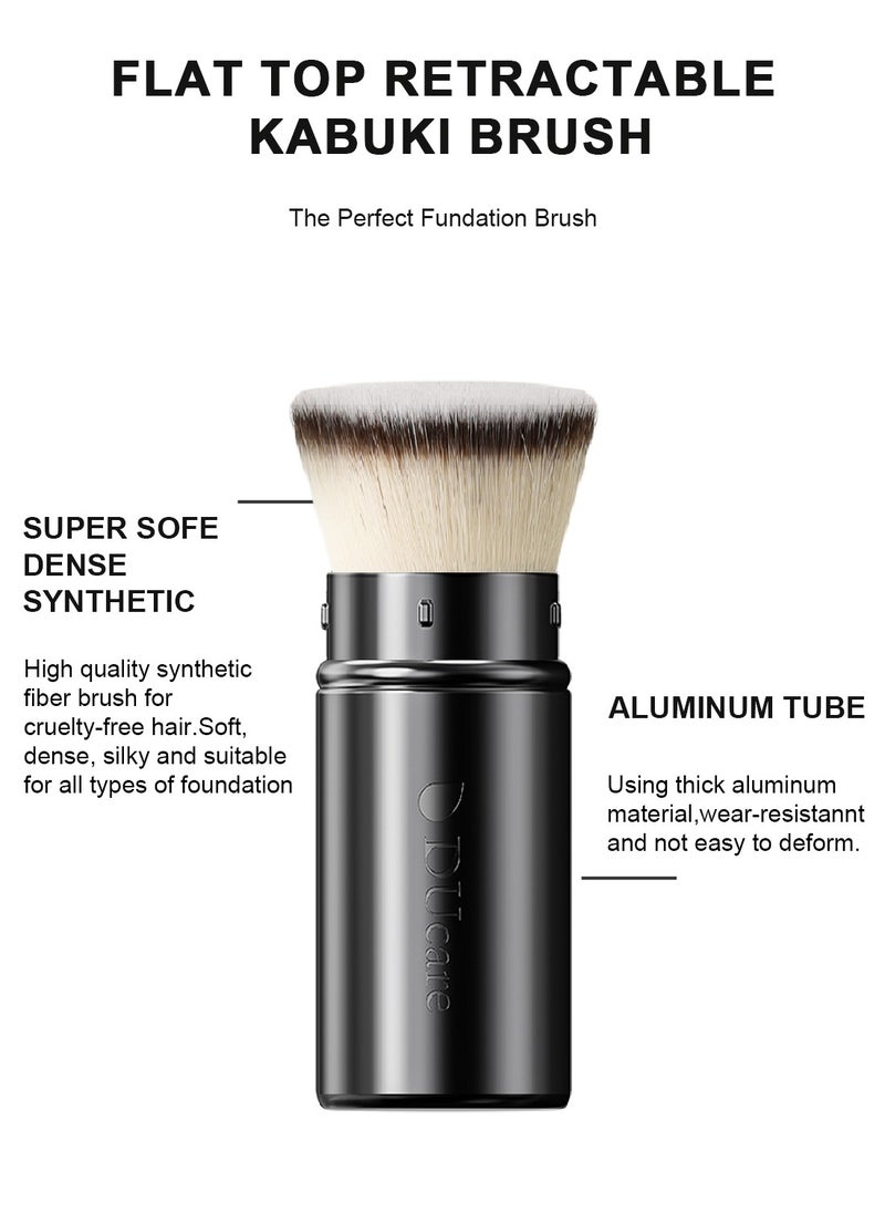 DUcare Retractable Makeup Brushes, Travel Kabuki Powder Foundation Brush, Portable Face Liquid Foundation Sunscreen Brush with Cover for Blending Liquid, Bronzer,Cream or Flawless Powder Cosmetics  - Image 4