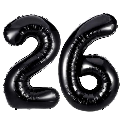 Lovoir بالونات رقم 26 سوداء 40 بوصة بالونات عملاقة رقم 26 بالونات فويل مايلار هيليوم سوداء لاحتفالات عيد الميلاد السادس والعشرين لوازم الحفلات ذكرى الحدث زينة الاحتفالات - Image 1