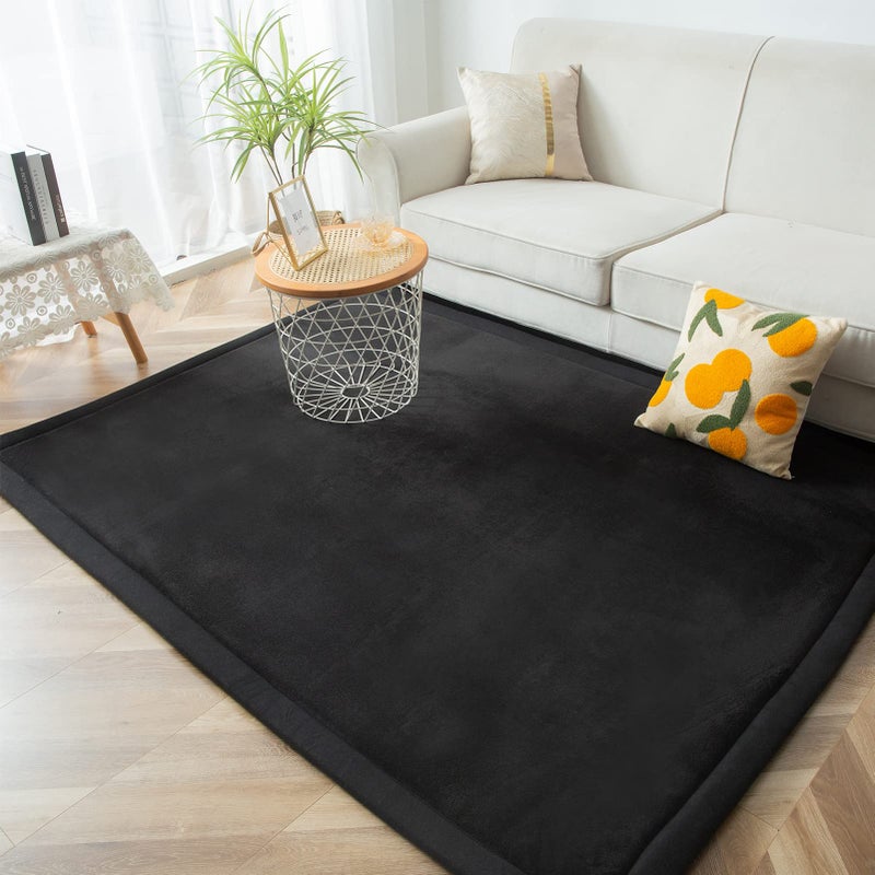 MAXYOYO Black Coral Velvet Area Rug, Thick Japanese Tatami Mat Living Room Carpet with Non-Slip Backing, Large Solid Color Mat for Bedroom Dormitory Yoga, 59 by 78 inch - Image 2