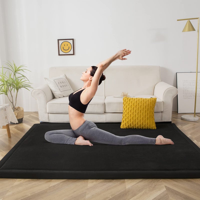 MAXYOYO Black Coral Velvet Area Rug, Thick Japanese Tatami Mat Living Room Carpet with Non-Slip Backing, Large Solid Color Mat for Bedroom Dormitory Yoga, 59 by 78 inch - Image 3