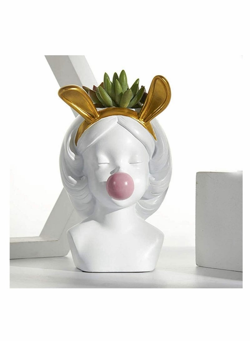 وعاء زهور، مزهرية رأس على شكل وجه، مزهرية صغيرة من الراتنج لتزين النباتات، مزهرية داخلية للصبار، عمل فني لتزيين المنزل أو المكتب، فكرة هدية لفتاة تنفخ الفقاعات - Image 5