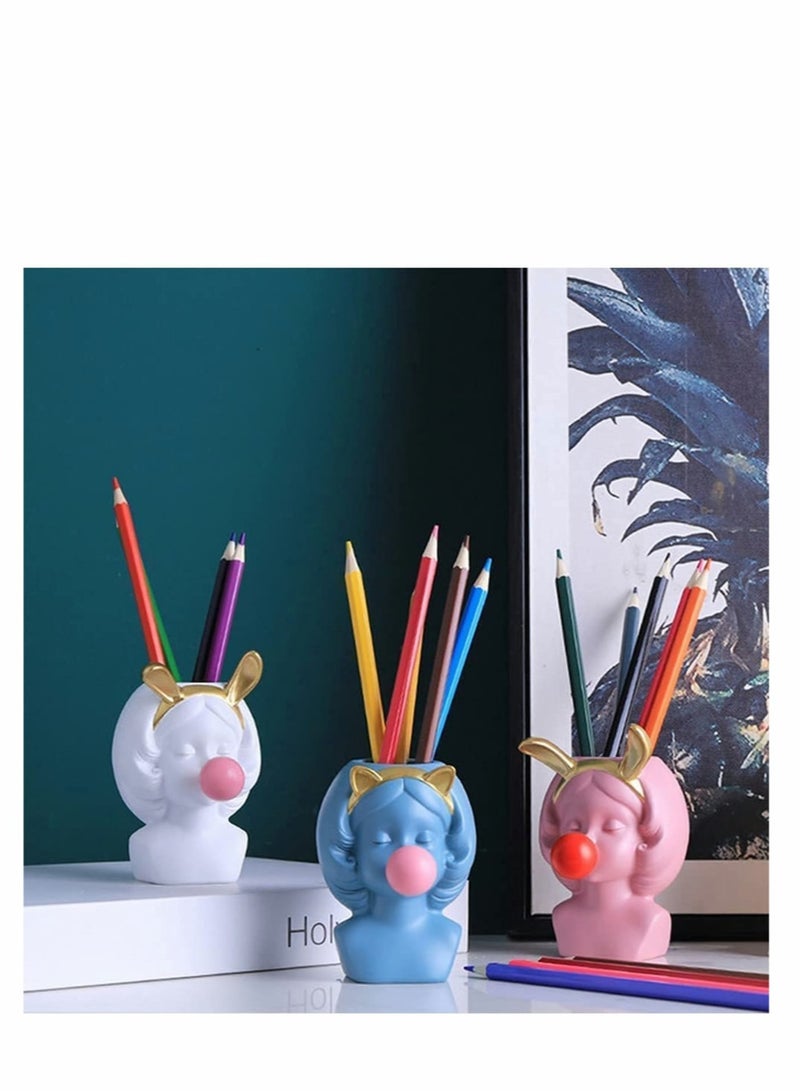 وعاء زهور، مزهرية رأس على شكل وجه، مزهرية صغيرة من الراتنج لتزين النباتات، مزهرية داخلية للصبار، عمل فني لتزيين المنزل أو المكتب، فكرة هدية لفتاة تنفخ الفقاعات - Image 4