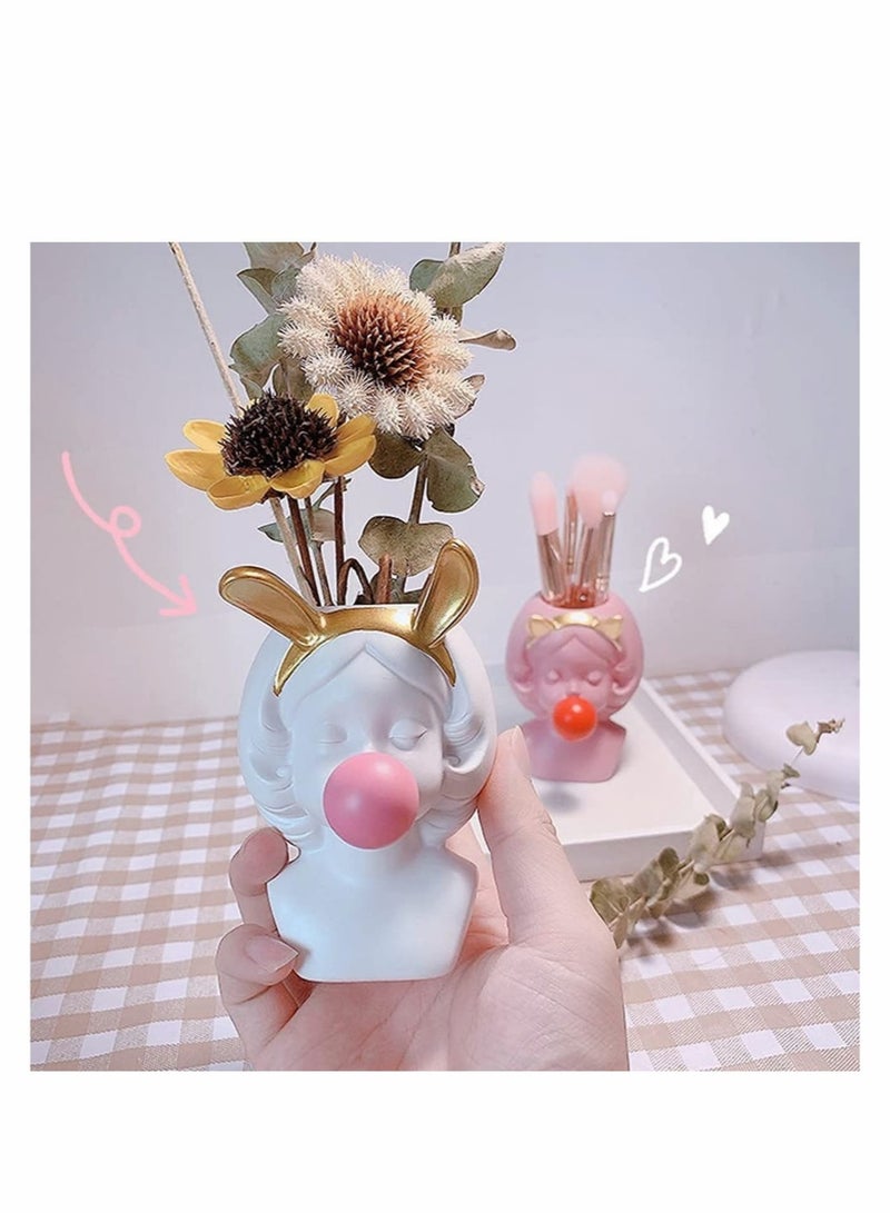 وعاء زهور، مزهرية رأس على شكل وجه، مزهرية صغيرة من الراتنج لتزين النباتات، مزهرية داخلية للصبار، عمل فني لتزيين المنزل أو المكتب، فكرة هدية لفتاة تنفخ الفقاعات - Image 2