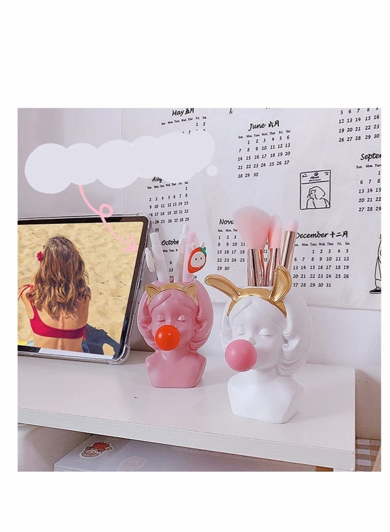 وعاء زهور، مزهرية رأس على شكل وجه، مزهرية صغيرة من الراتنج لتزين النباتات، مزهرية داخلية للصبار، عمل فني لتزيين المنزل أو المكتب، فكرة هدية لفتاة تنفخ الفقاعات - Image 3