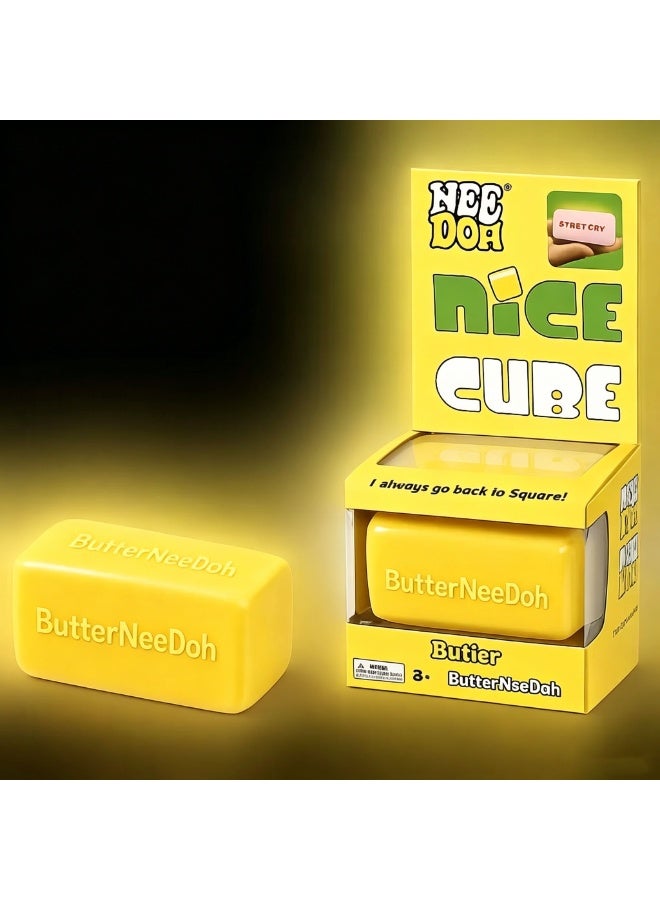 Nee Doh Nice Cube Butter Super Solid Fidget Toy, Squishy Stretch Stress Relief Squeeze Block for Anxiety Relief, Sensory Hand Toy for Kids Adults Ages 3+ - Image 1