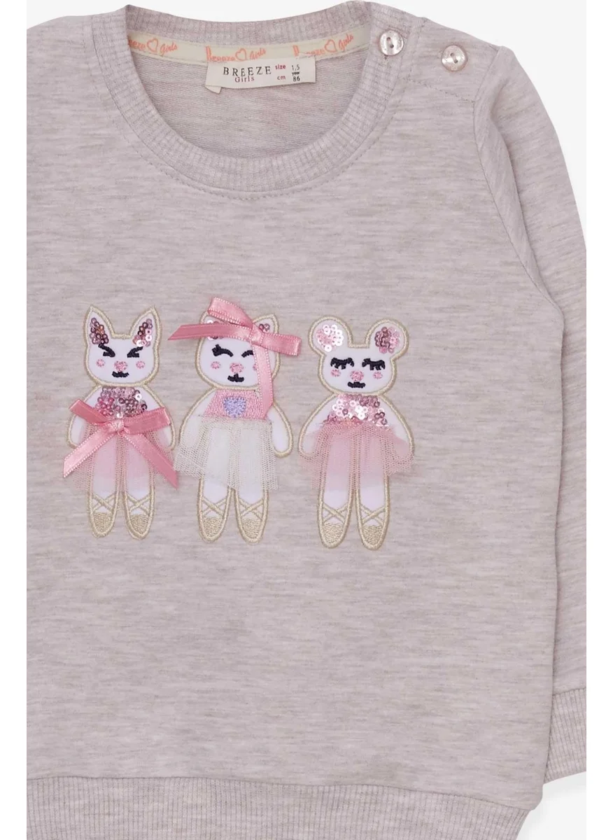 Breeze Girl's Sweatshirt Cute Animals Printed 1.5-5 Years, Beige Melange