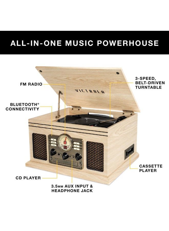 VICTROLA The Quincy 6-in-1 Bluetooth Record Player & Multimedia Center with Built-in Speakers – 3-Speed Turntable, CD & Cassette Player, FM Radio, Wireless Music Streaming (Grey Wood) - Image 2