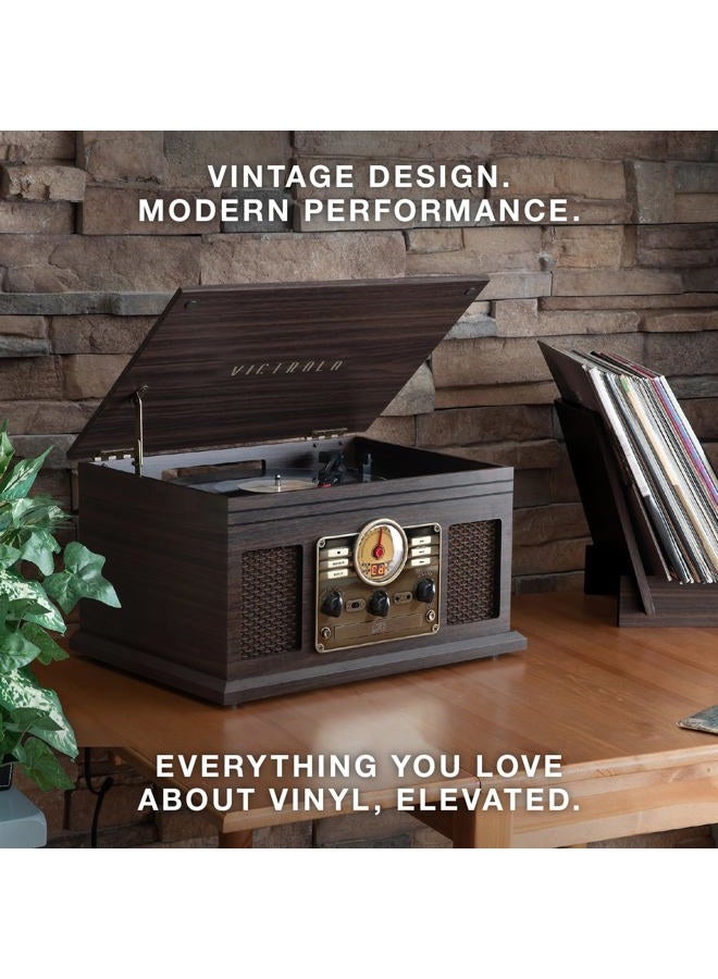 VICTROLA The Quincy 6-in-1 Bluetooth Record Player & Multimedia Center with Built-in Speakers – 3-Speed Turntable, CD & Cassette Player, FM Radio, Wireless Music Streaming (Grey Wood) - Image 5