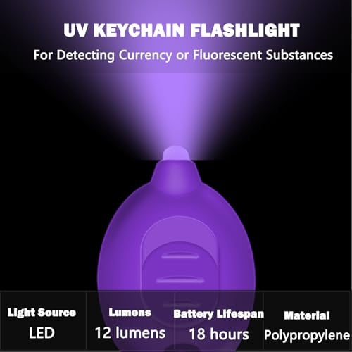 Daemson Mini UV Led Keychain Flashlight, Tiny Flashlight, Small Black Light Key Ring Flashlight, 12 Lumen Portable Ultra Bright Battery Powered Mini Black Light for Detector & Scorpion Finder (6PCS) - Image 2