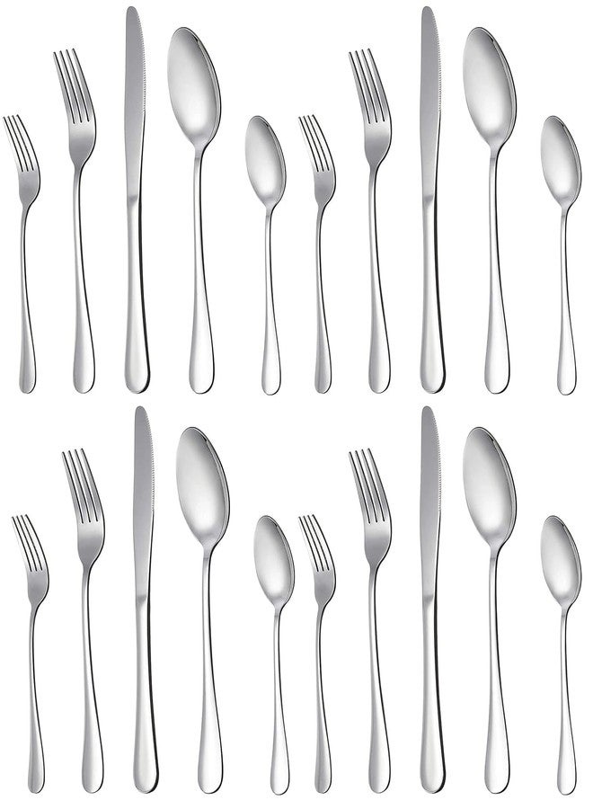 Dhyankeshwer 20-Piece Stainless Steel Cutlery Set, Service for 4, Silverware with Forks, Knives and Spoons (Spoon E Silver, Pack of 20) - Image 1