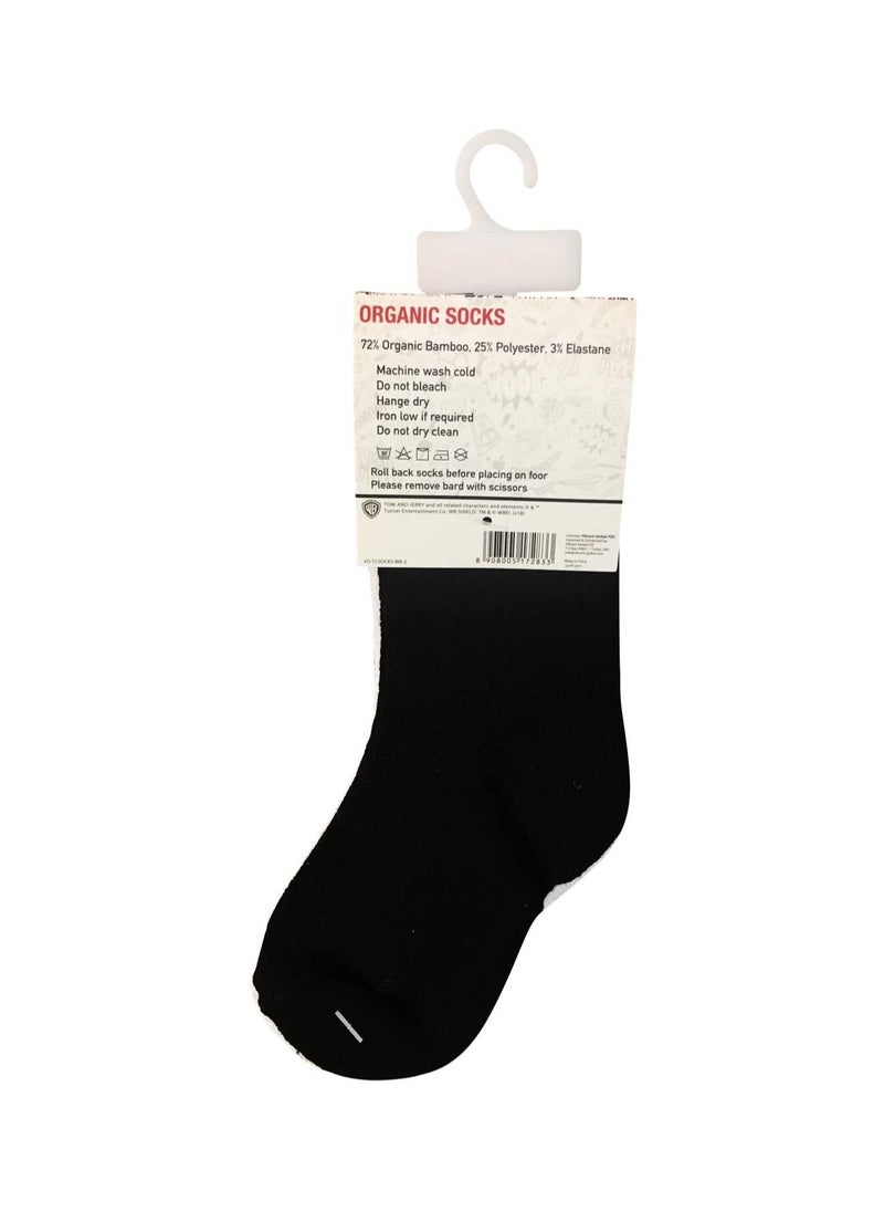 Tom & Jerry - Tom & Jerry Bamboo Cotton Sock - Solid (Pack Of 2) - White & Black 2-4Y - Image 1