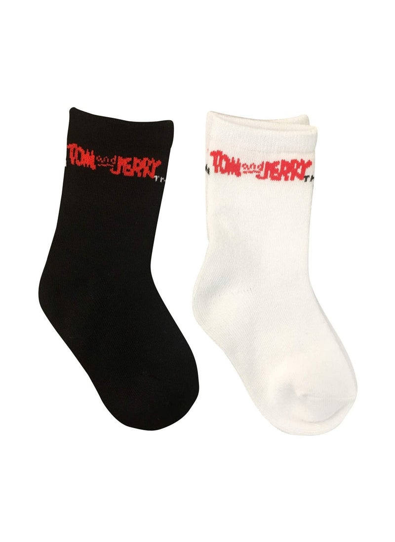 Tom & Jerry - Tom & Jerry Bamboo Cotton Sock - Solid (Pack Of 2) - White & Black 2-4Y - Image 1