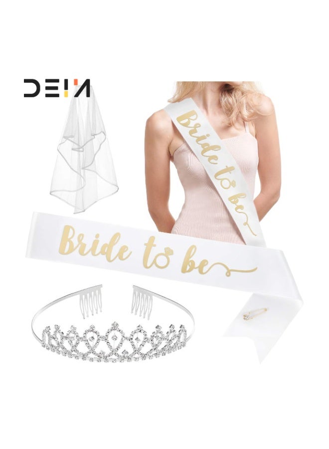 DEIN Bride to Be Wedding Bachelorette Party Decorations Kit 5-Pack with Sash Queen Crown White Veil and Double Body Tattoo Stickers Bridal Shower Supplies for Wedding Celebration and Bridal Shower - Image 1